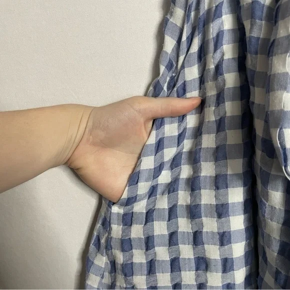 Anthropologie ie 11.1. Tylho Kinsey Off-The-Shoulder Blue & White Gingham Dress - Picture 14 of 15